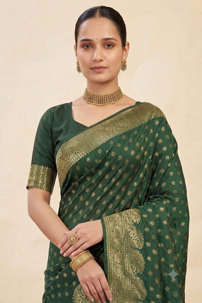 Dark green silk banarsi saree with jari work energy
