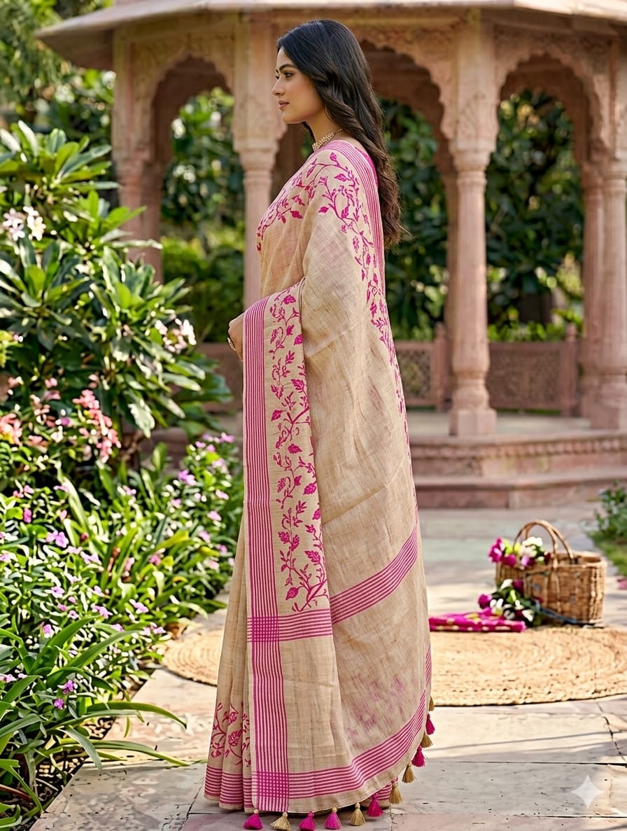 Organza cotton -stylish-ancient alongwith blouse & peticoat