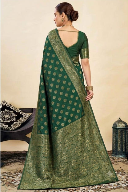 Dark natural green silk saree -modern style