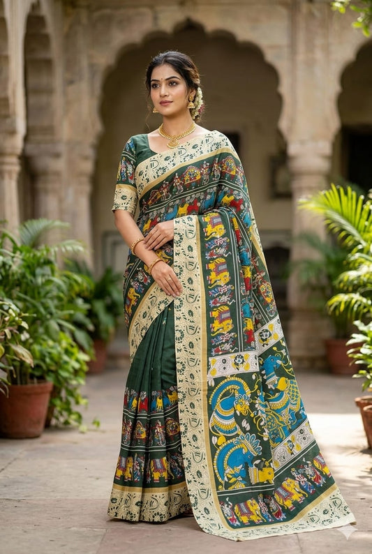 Greany silk with desert mixing work on it