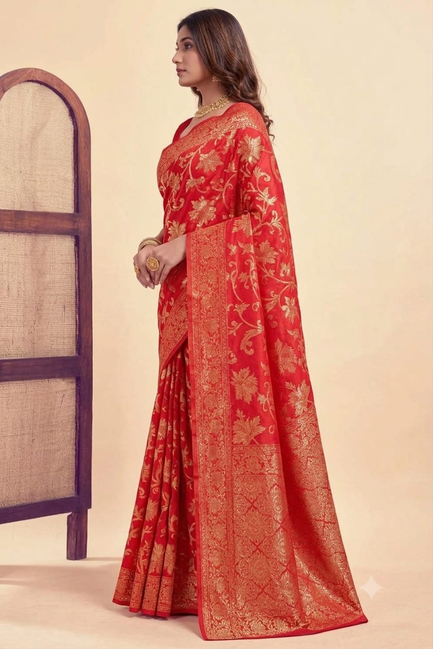 Dark red maharani silk saree occasional wear