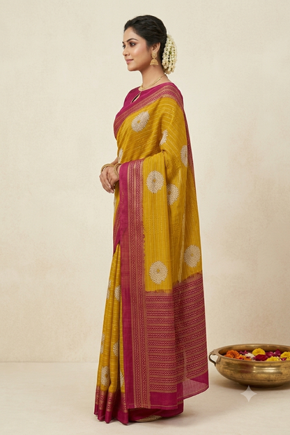 Yello mango polyester fabric saree with shining look