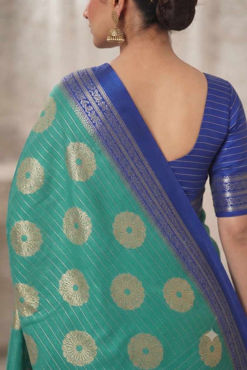 Radiant green floral motif saree with a mixture of silk&cotton