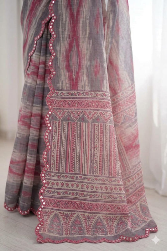 Pinky slate georgette saree with shining border design