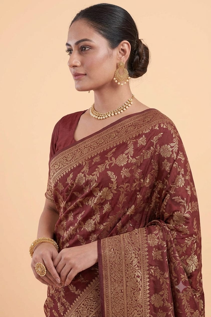 maroon silky Occasional wear saree form premium jari