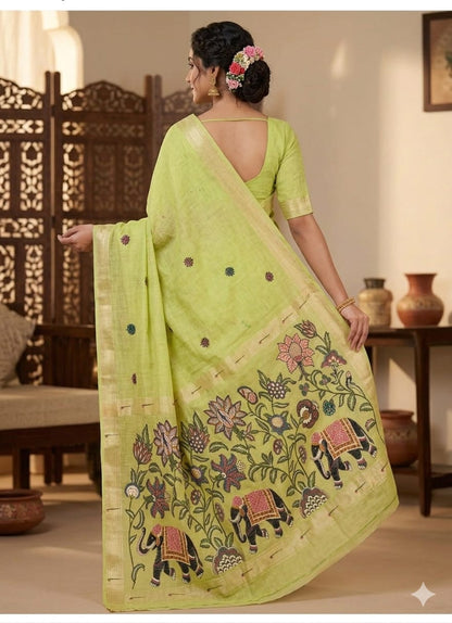 Vanilla pista with traditional embroidery on coton fabric