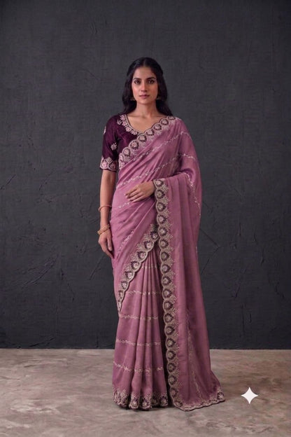 Pinkyesh embroidery design saree with maroon colour blouse