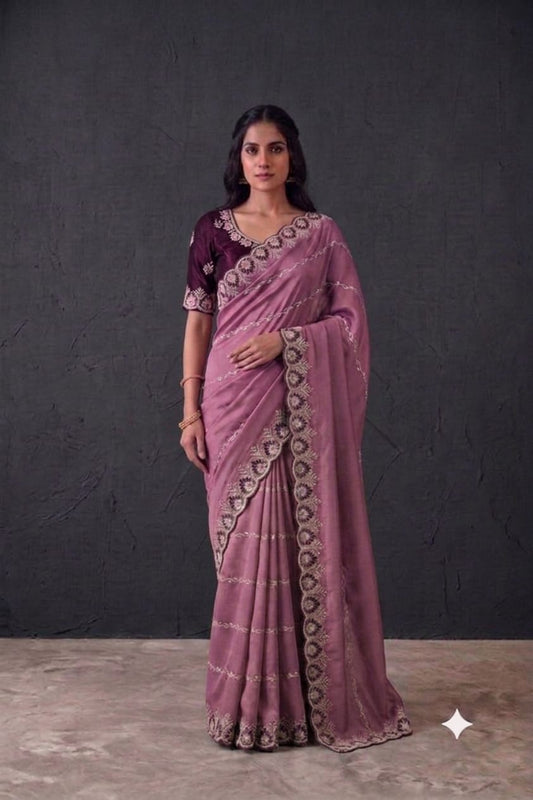 Pinkyesh embroidery design saree with maroon colour blouse