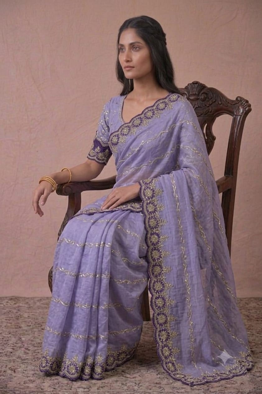 Synthetic fibre saree with shining embroidery design premium polister