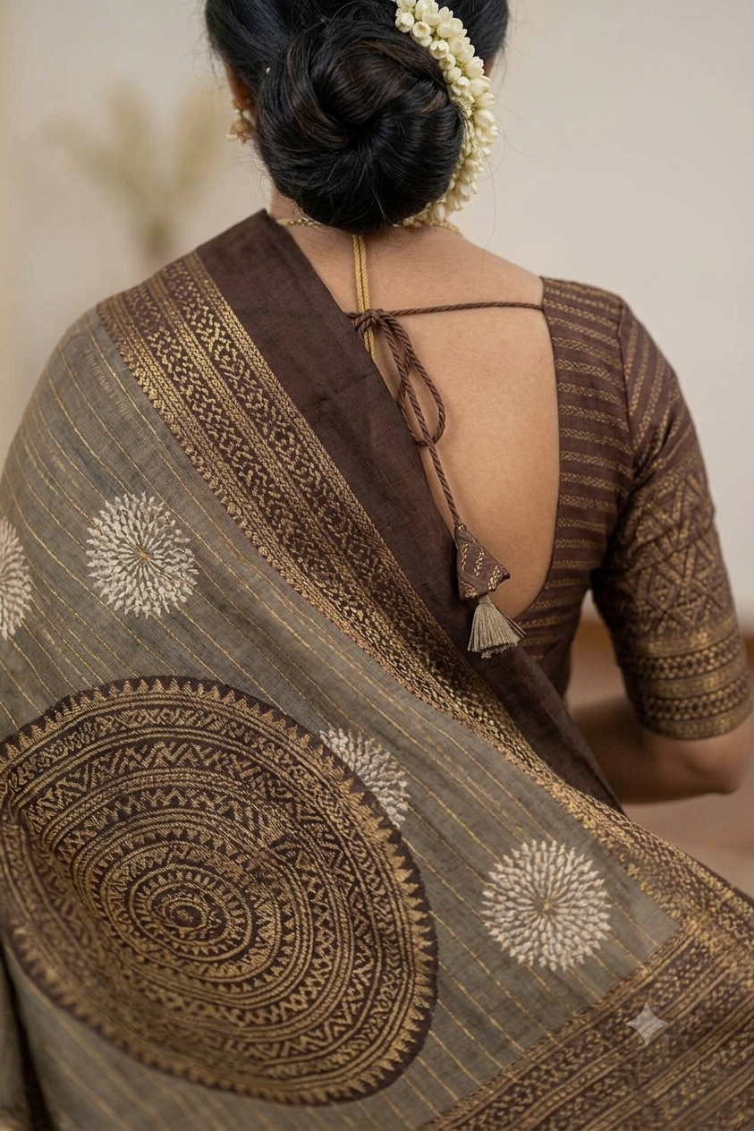 Brown rice colour saree mixture of polyester fabric