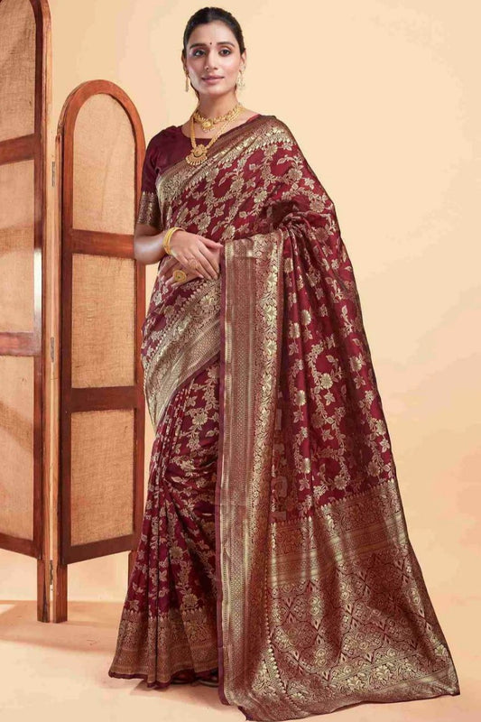 maroon silky Occasional wear saree form premium jari