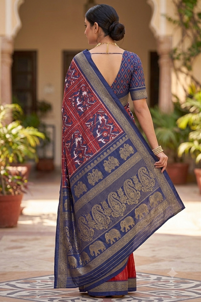 Mixture of polyester & chiffon red coloured saree