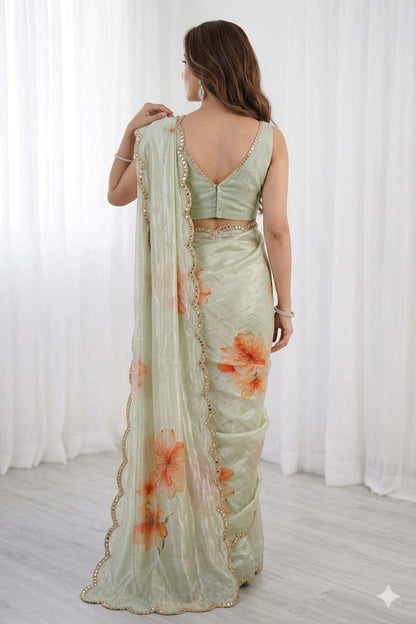 Milky pista with orange flower shiney border