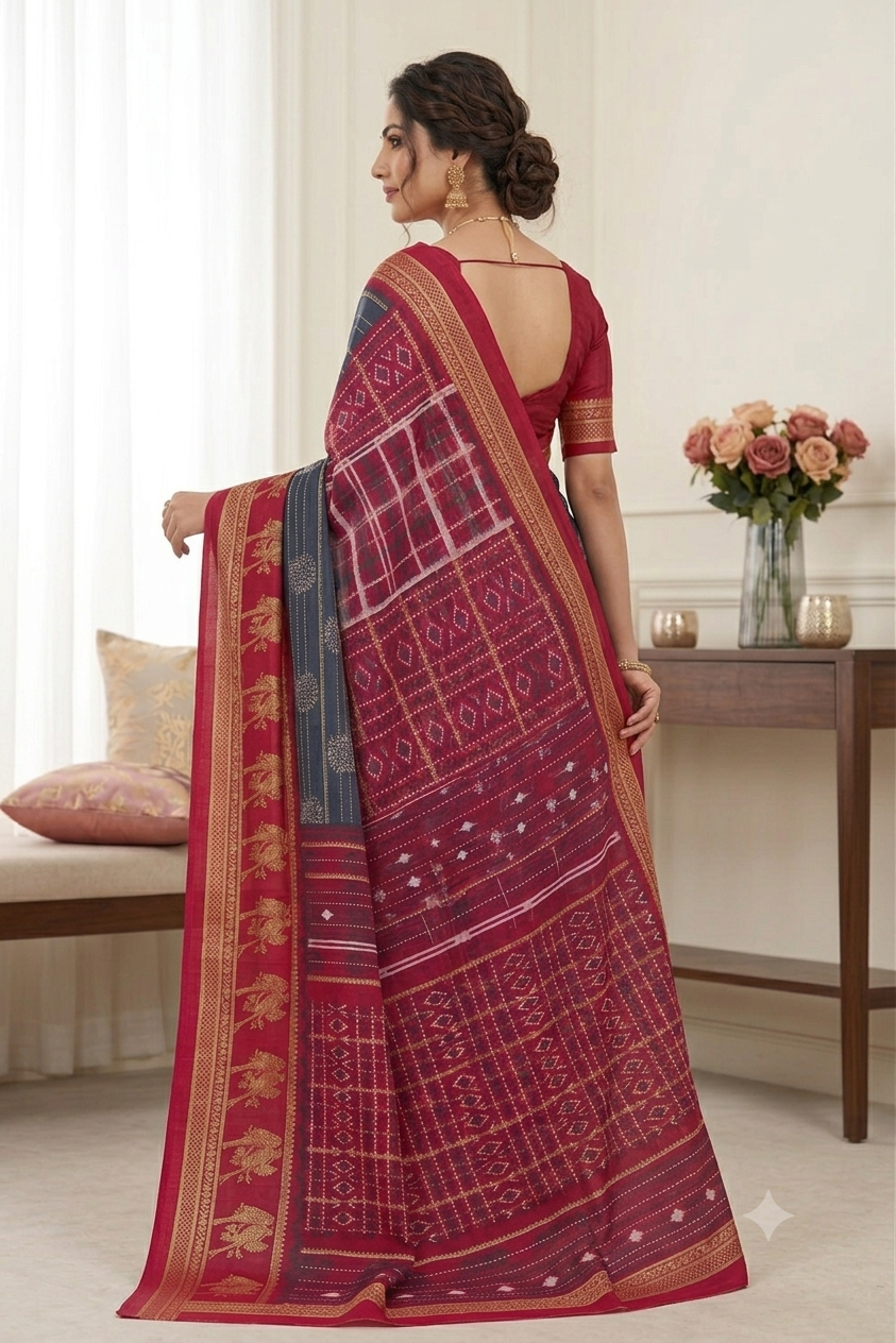 Red georgette classic saree with modern design
