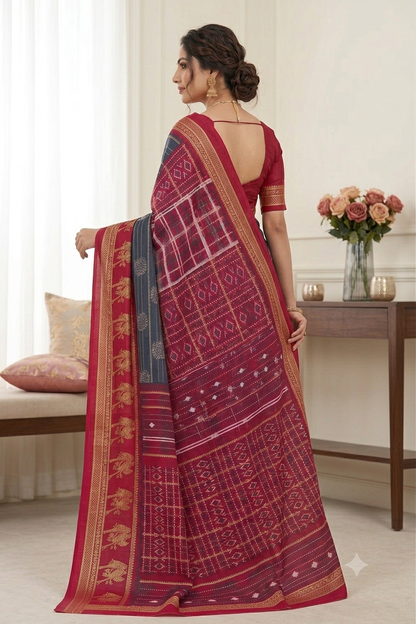Red georgette classic saree with modern design