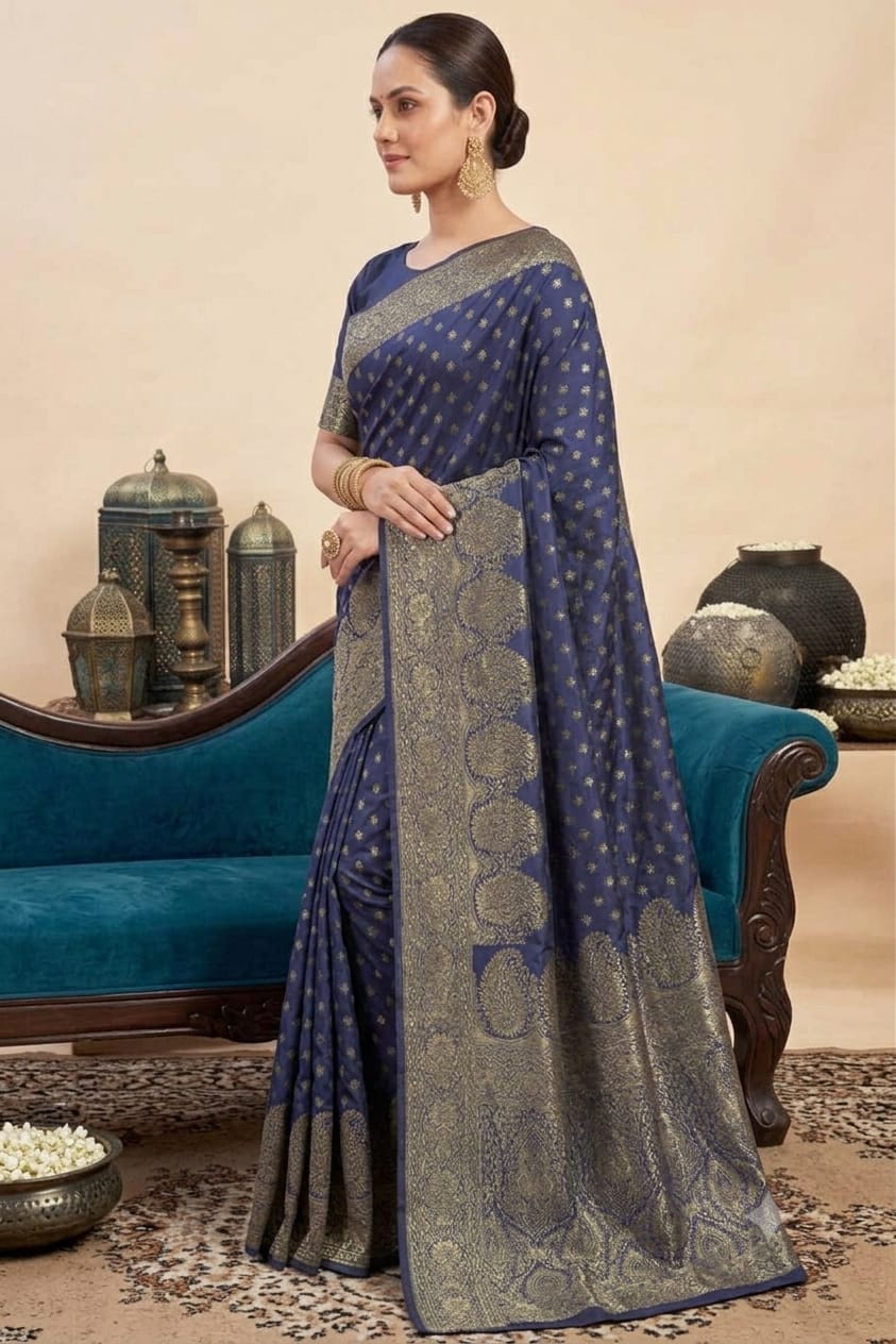 Formal look with this silky Saree with jari boundary