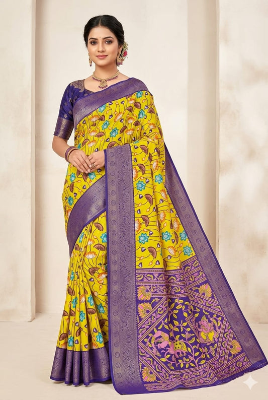 Mango dessert with bengani mix of silk and jari embroidery work