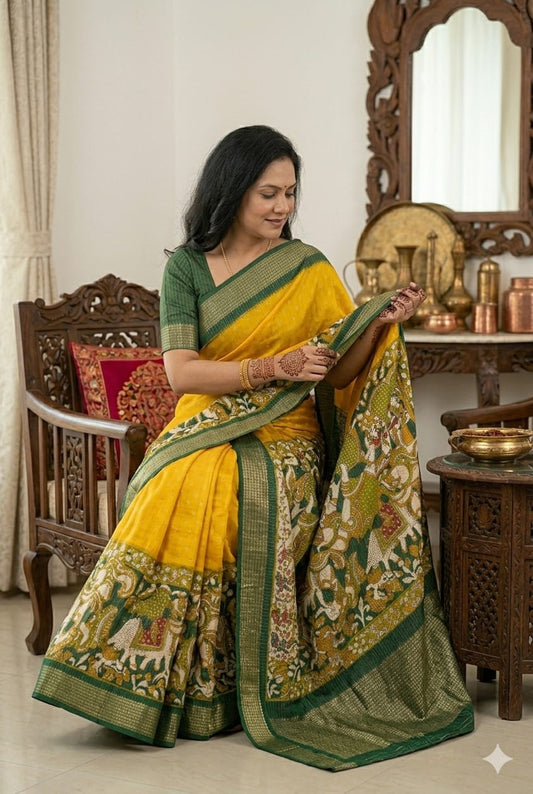Yellowish mango banarsi silky Saree