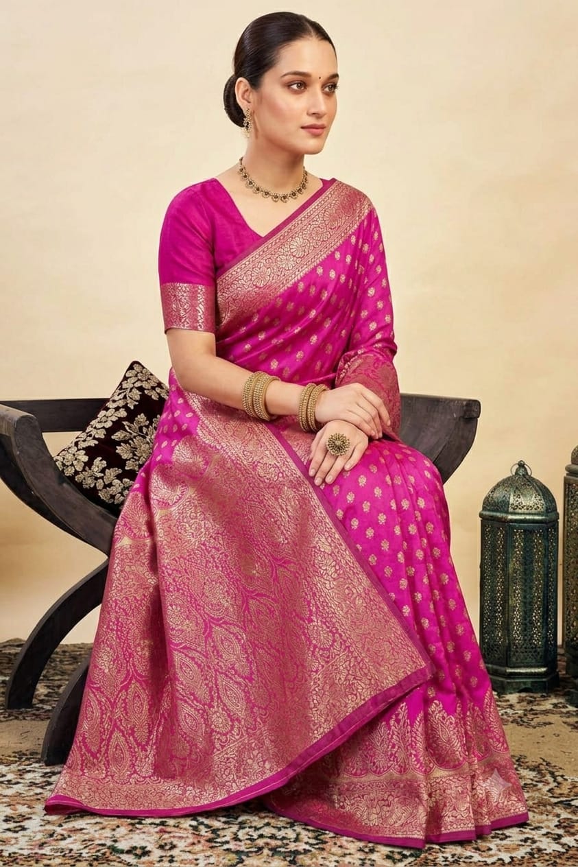 Pinky Rani with jari boundary bnarsi silk sarees