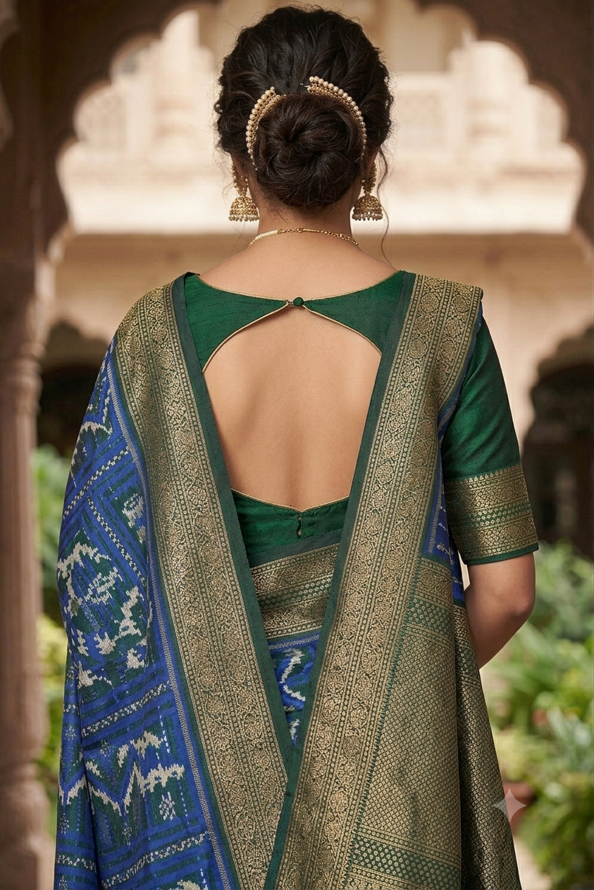 Light weight asmani colour saree mixture of polyester fabric