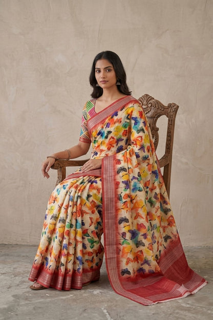 Fabulous mixture of this colours on a silky banarsi saree