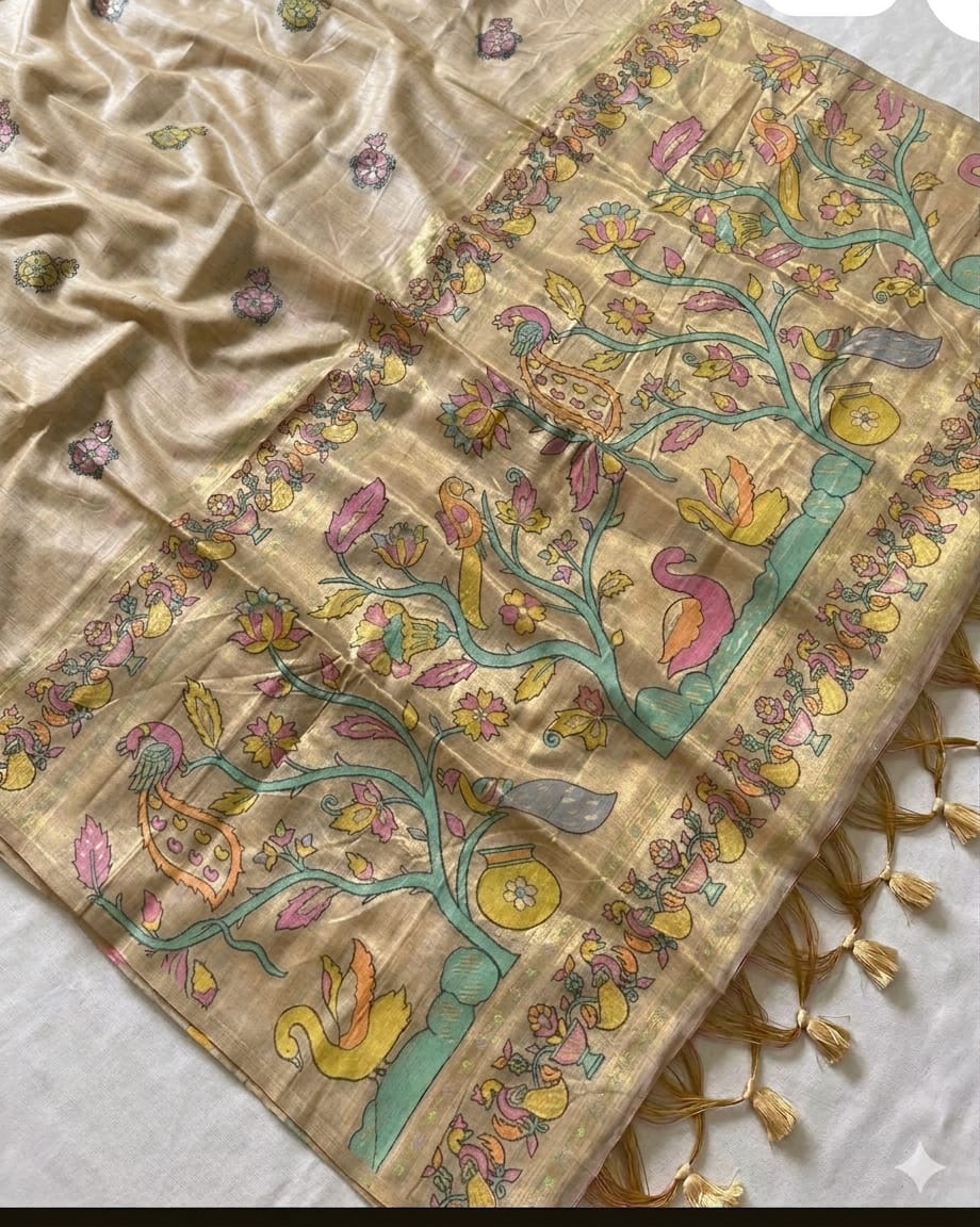 Golden silk banarsi saree -modern style -alongwith embroidery blouse & peticoat