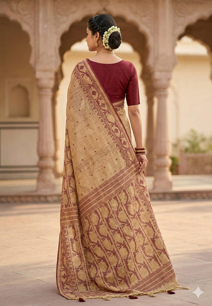 Cotton ice cream maroon embroidery along with blouse