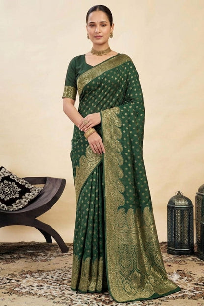 Dark green silk banarsi saree with jari work energy