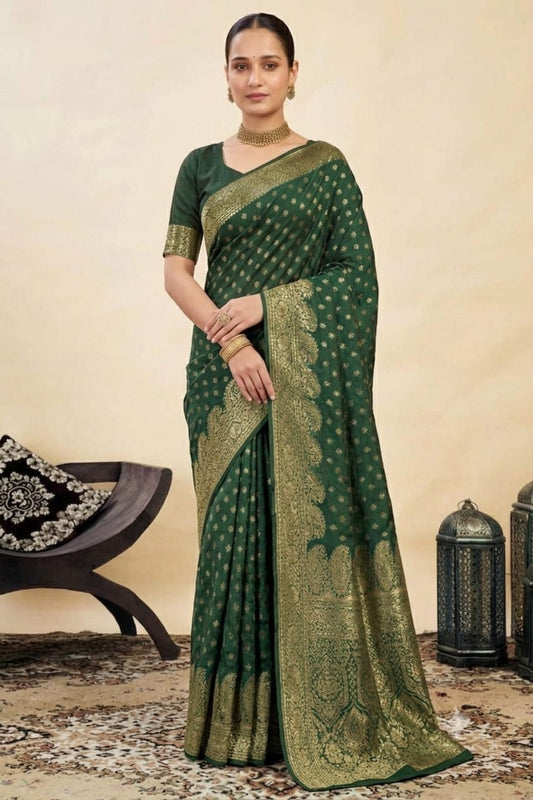 Dark green silk banarsi saree with jari work energy