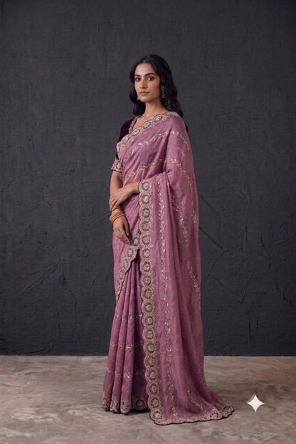 Pinkyesh embroidery design saree with maroon colour blouse