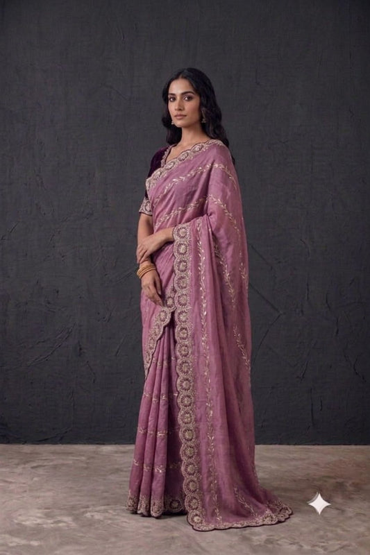 Pinkyesh embroidery design saree with maroon colour blouse