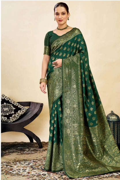 Dark natural green silk saree -modern style