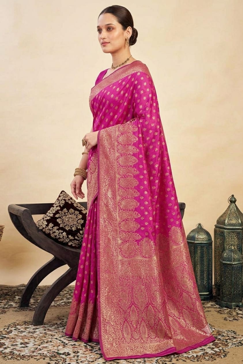 Pinky Rani with jari boundary bnarsi silk sarees