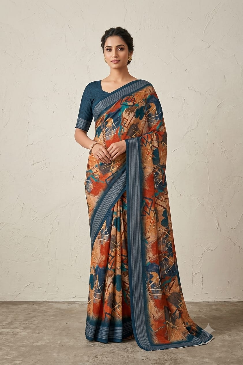 Famous synthetic fibre saree with mixture of various colours